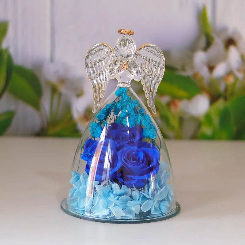 Eternal Flower Gift Box Angel Glass Cover Dried Rose Gift Box For Christmas New Year Valentine's Day Home Decor - www.Shopthatapp.com