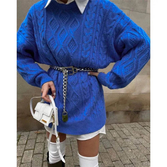 Casual Oversize Hip pop style Round neck Knitted Twist Sweater dress - www.Shopthatapp.com