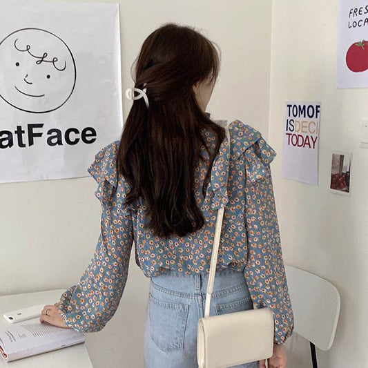 French Retro Floral Blouse Women Wood Ear blouse Women - www.Shopthatapp.com