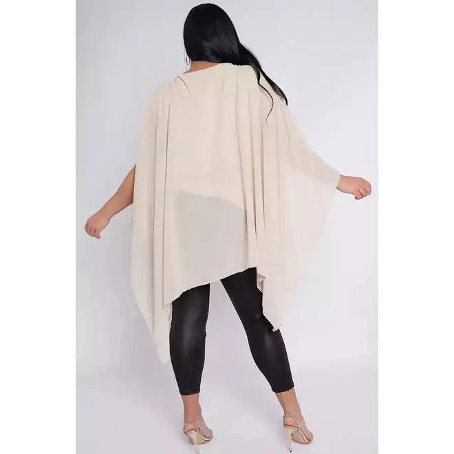 Dahlia PLUS SIZE Beige Sheer Cape Style Batwing Top - www.Shopthatapp.com