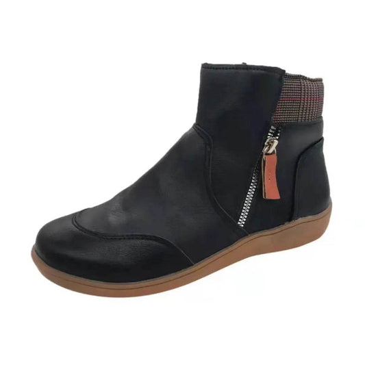 Winter Leather Stitching Flat Bottom Martin Boots With Zipper Plus Size - www.Shopthatapp.com