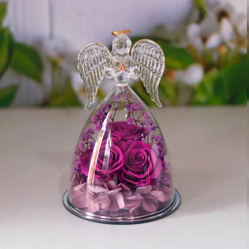 Eternal Flower Gift Box Angel Glass Cover Dried Rose Gift Box For Christmas New Year Valentine's Day Home Decor - www.Shopthatapp.com