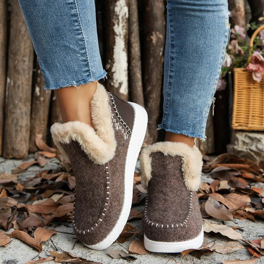 Plus Size Fleece-lined Thicker Raw Edge Warm Flat Bottom Plush Winter boot Shoes for women - www.Shopthatapp.com