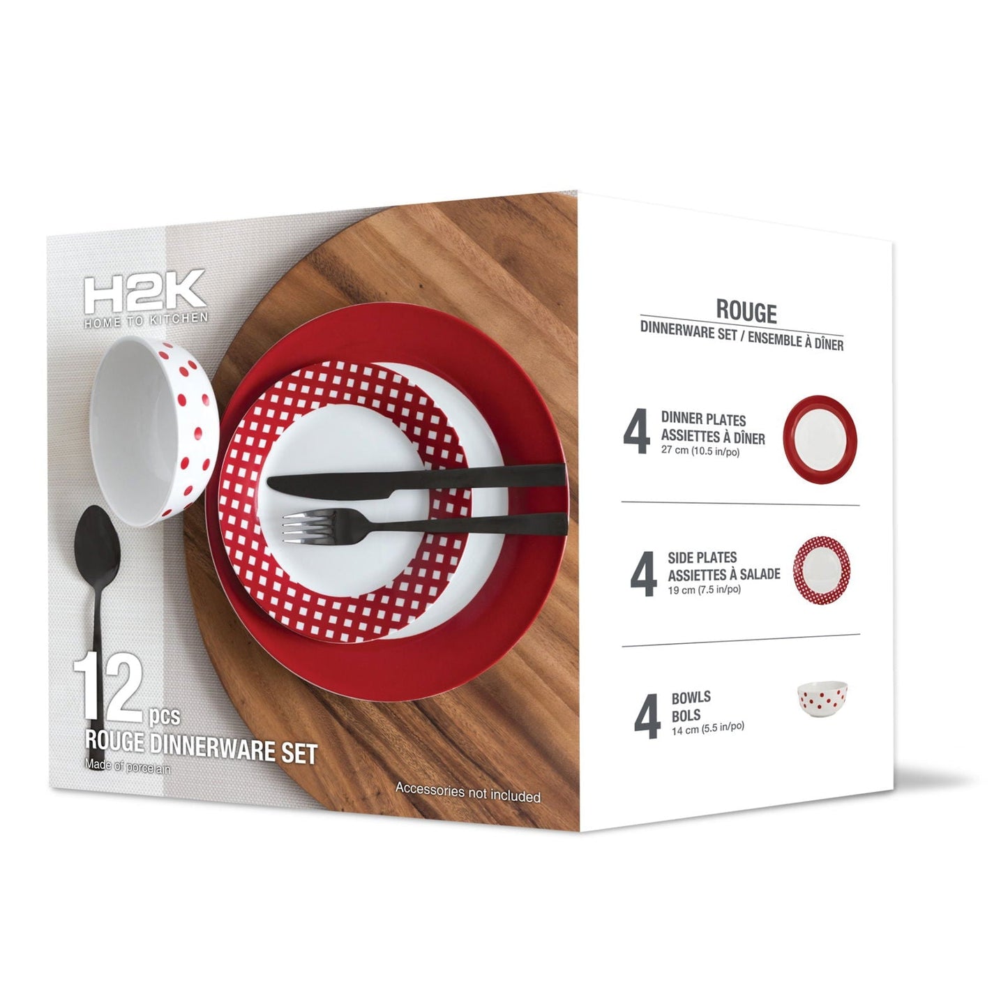 Dinnerware 12 Piece Rimmed Porcelain - Rouge - www.Shopthatapp.com