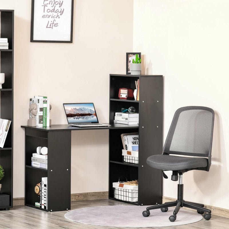 Bureau d'ordinateur moderne de 120 cm, étagère, table d'étude, poste de travail, ordinateur portable, bureau à domicile, 6 étagères, noir