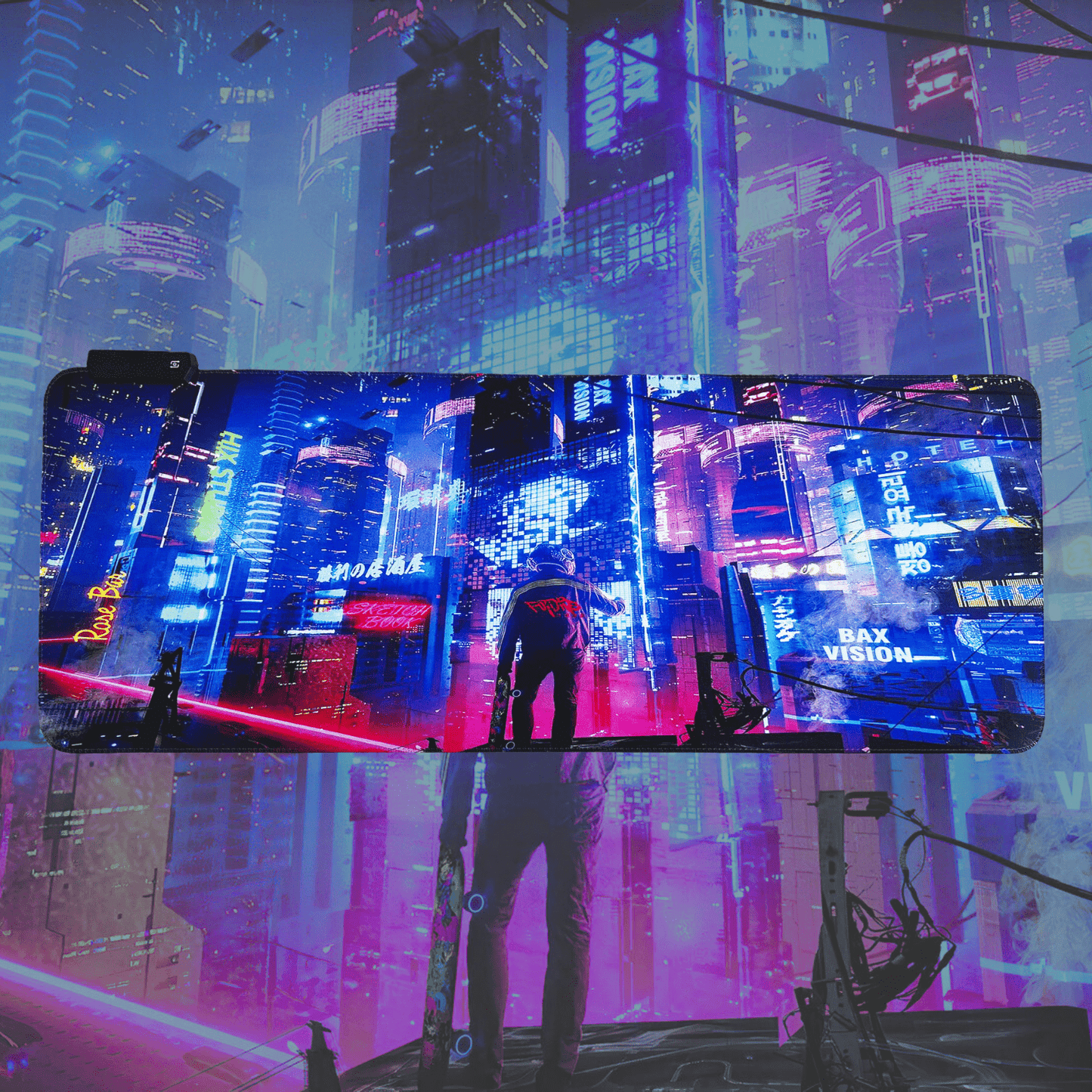 Cyberpunk Night City Dystopian LED Mouse Mat Mouse Pad 7 led lights smooth surface - www.Shopthatapp.com