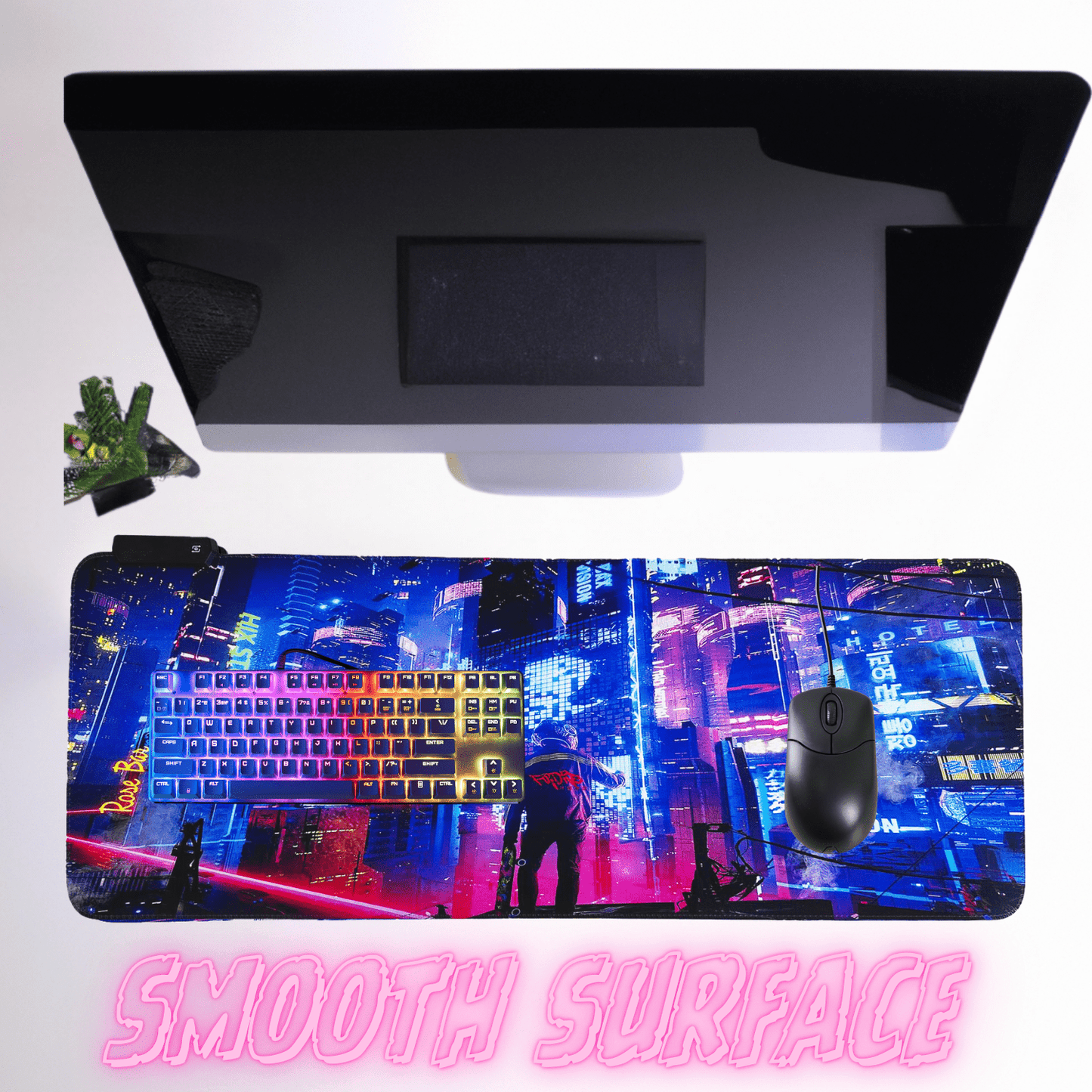 Cyberpunk Night City Dystopian LED Mouse Mat Mouse Pad 7 led lights smooth surface - www.Shopthatapp.com