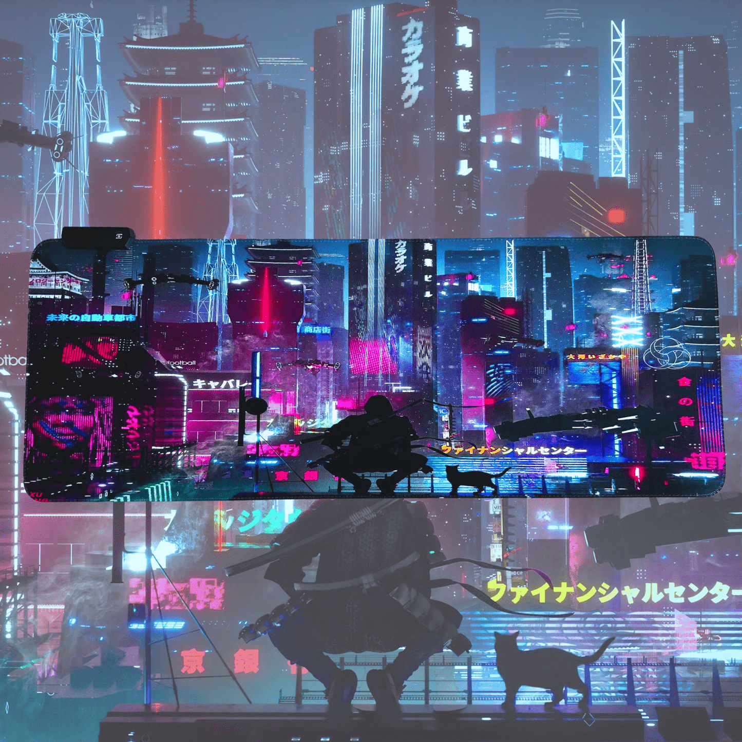 Cyberpunk Night City Dystopian DS2 LED Mouse Mat Mouse Pad 7 led lights smooth surface - www.Shopthatapp.com