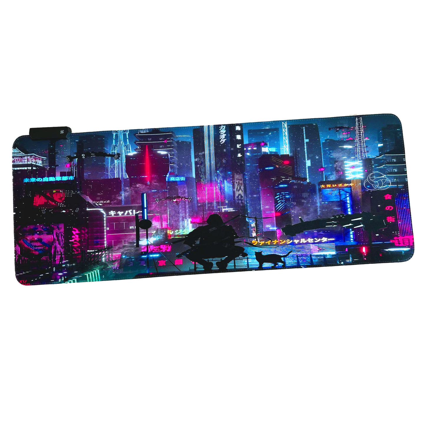 Tapis de souris LED Cyberpunk Night City Dystopian DS2, 7 lumières LED, surface lisse