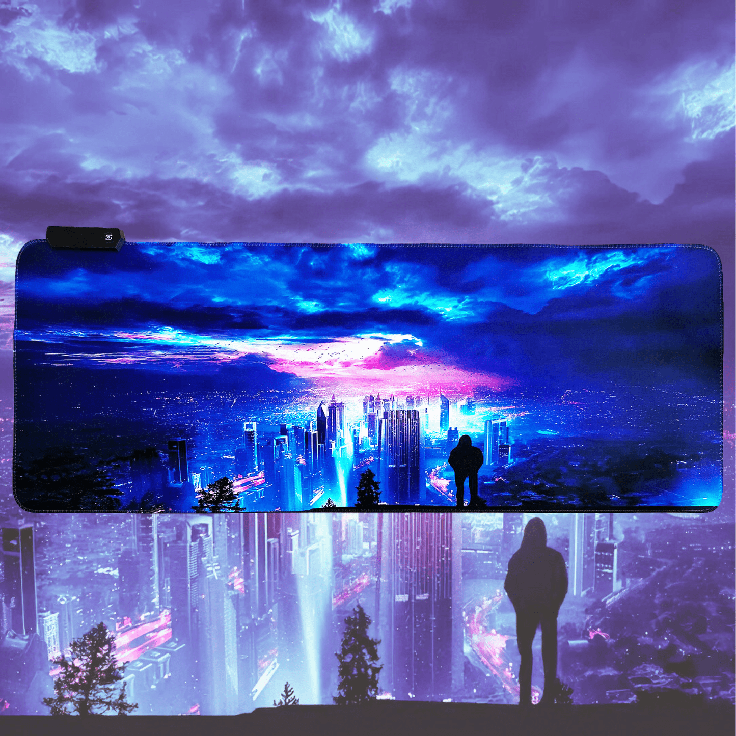 Cyberpunk Night City Dystopian DS4 LED Mauspad Mauspad 7 LED-Leuchten glatte OberflÀche