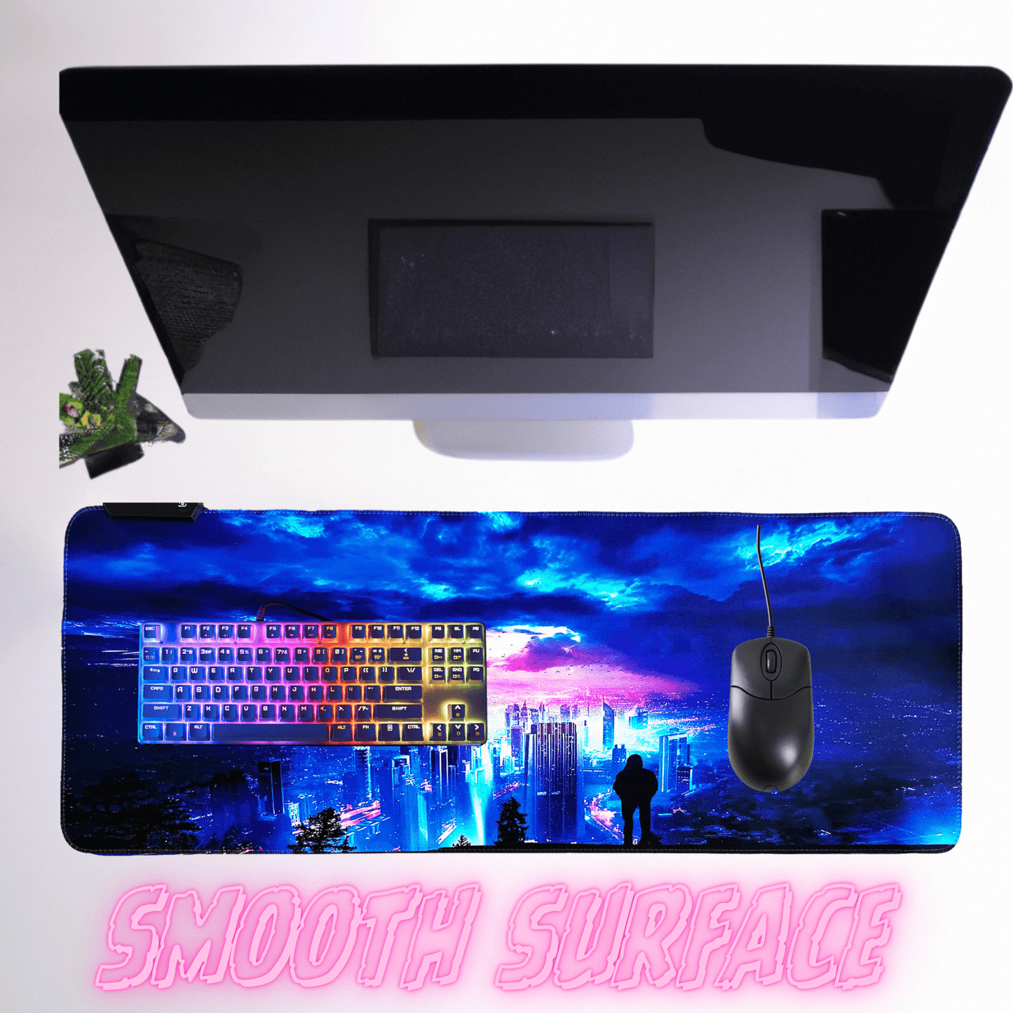 Cyberpunk Night City Dystopian DS4 LED Mauspad Mauspad 7 LED-Leuchten glatte OberflÀche