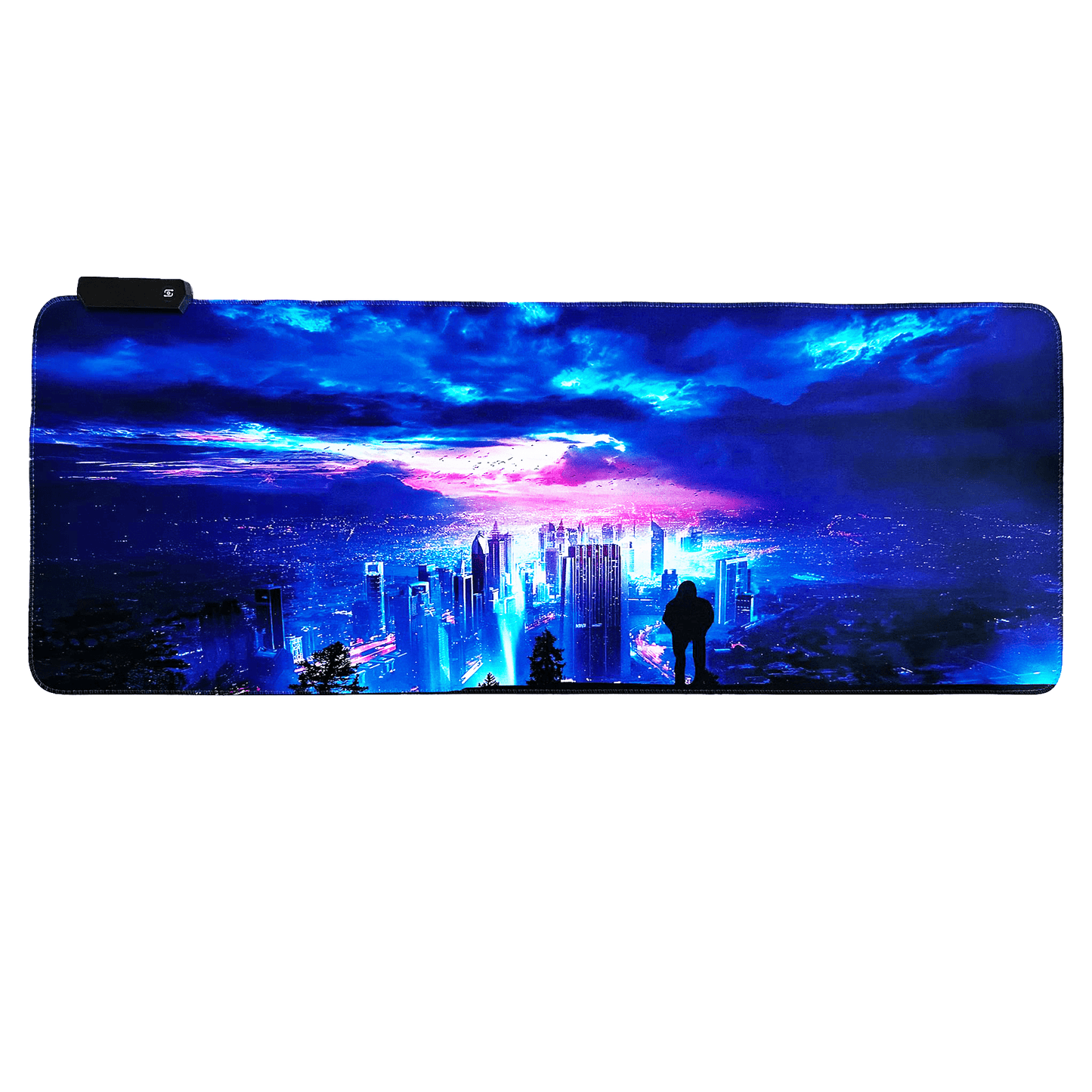 Cyberpunk Night City Dystopian DS4 LED Mauspad Mauspad 7 LED-Leuchten glatte OberflÀche