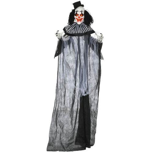HOMCOM 6 Life Size Outdoor Halloween Decoration, Classic Black And White Striped Clown Animatronic, Sound And Motion Activated Animated Prop With Light Up Eyes Sounds - www.Shopthatapp.com