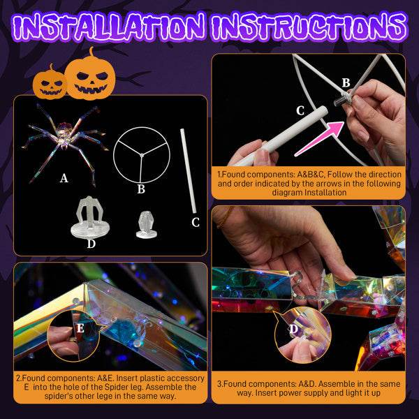 3ft Prism Spider, Illusion, 340 Purple Copper Wire Light, 4.5V 3.6W Halloween Standing Decoration US Specification - www.Shopthatapp.com