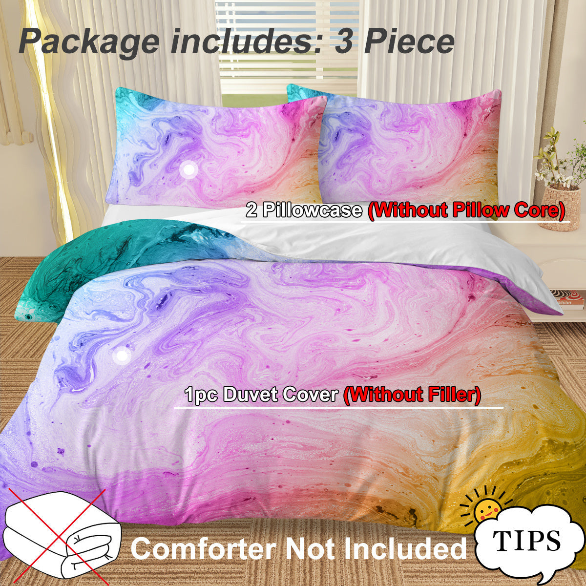 Girly Duvet Cover Rainbow Glitter Ombre Bedding Sets 3 Pcs Chic Purple Blue Green Pastel Bed Spreads Sparkle Quilt Cover Set With 2 Pillow Shams - www.Shopthatapp.com