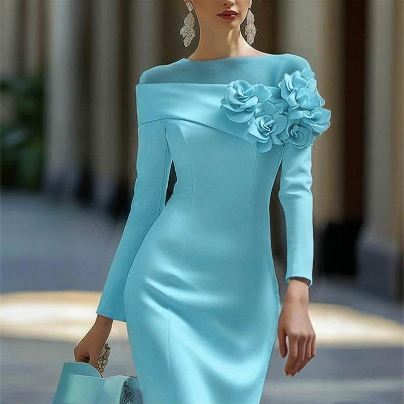 Elegant Long Sleeve Off Shoulder A-line Bodycon Wedding Guest dress - www.Shopthatapp.com