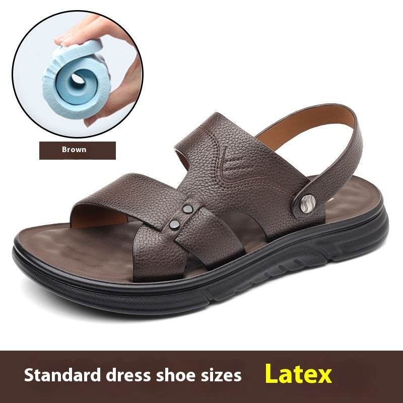 Men’s Breathable Genuine Leather Beach Shoes – Soft Sole Casual Loafers for Middle-Aged & Seniors - www.Shopthatapp.com