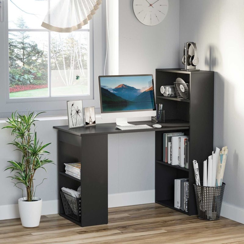 Bureau d'ordinateur moderne de 120 cm, étagère, table d'étude, poste de travail, ordinateur portable, bureau à domicile, 6 étagères, noir