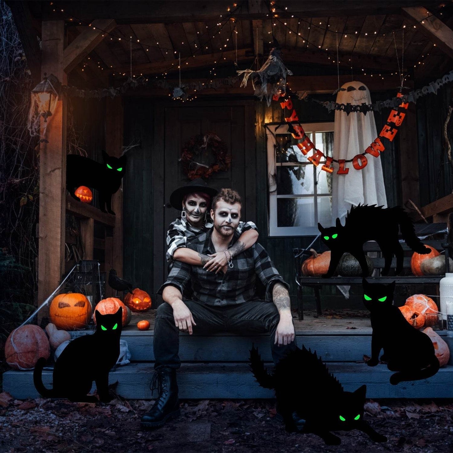 6Pcs Skull Or 6Pcs Tomb Or 5Pcs Black Cat Halloween Yard Sign Decorations Glow In The Dark For Haunted House Garden Yard And Scary Theme Party - www.Shopthatapp.com