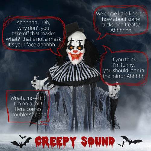 HOMCOM 6 Life Size Outdoor Halloween Decoration, Classic Black And White Striped Clown Animatronic, Sound And Motion Activated Animated Prop With Light Up Eyes Sounds - www.Shopthatapp.com