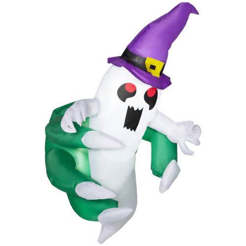 Outsunny 4ft Inflatable Halloween Decoration, Lighted Window Sticker Ghost In Hat, Blow Up Outdoor LED Yard Display, Waterproof - www.Shopthatapp.com