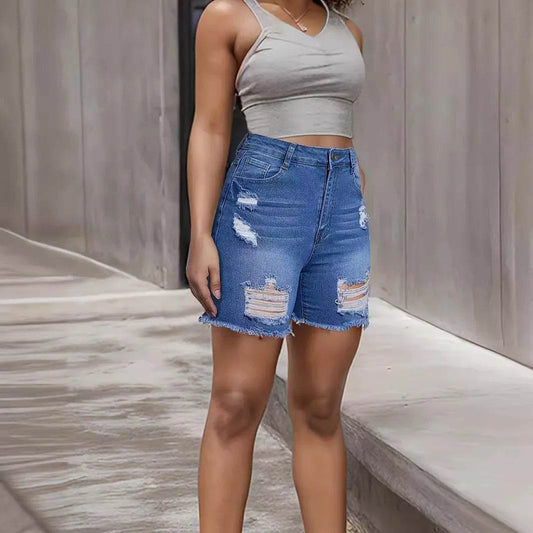 Denim With Hole Shorts For Women - www.Shopthatapp.com
