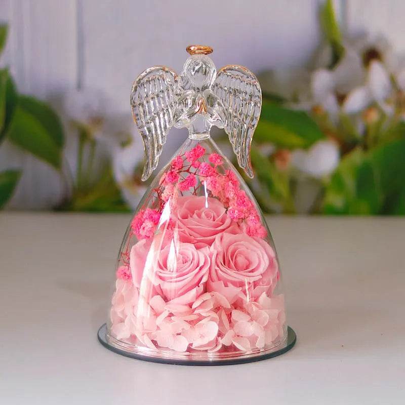 Eternal Flower Gift Box Angel Glass Cover Dried Rose Gift Box For Christmas New Year Valentine's Day Home Decor - www.Shopthatapp.com