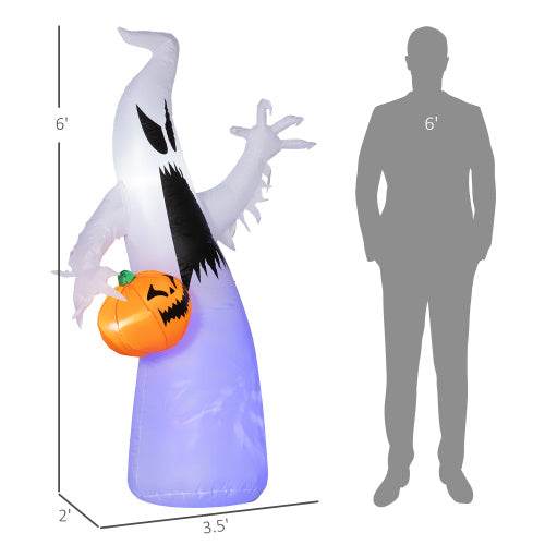 HOMCOM 5.9 Halloween Inflatable Outdoor Decoration Ghost With Pumpkin, Blow Up LED Yard Decor For Garden, Lawn, Party, Holiday, Waterproof - www.Shopthatapp.com