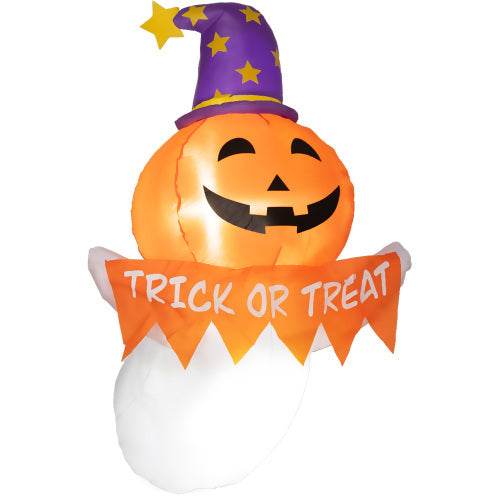 Outsunny 3.4ft Halloween Inflatables Window Sticker Ghost With Orange Face, Blow Up Halloween Decorations Outdoor LED Yard Display, Waterproof - www.Shopthatapp.com