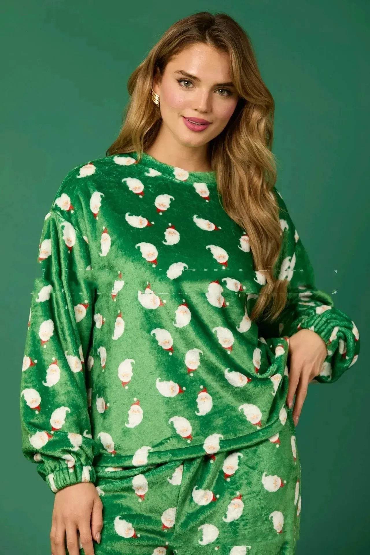 Women's Christmas Hat Pajamas Long Sleeve Trousers Suit - www.Shopthatapp.com