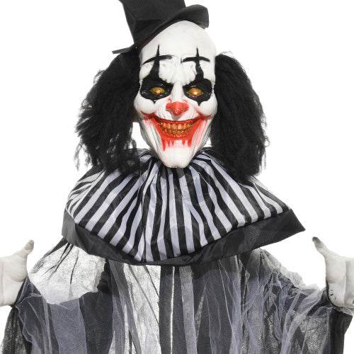 HOMCOM 6 Life Size Outdoor Halloween Decoration, Classic Black And White Striped Clown Animatronic, Sound And Motion Activated Animated Prop With Light Up Eyes Sounds - www.Shopthatapp.com