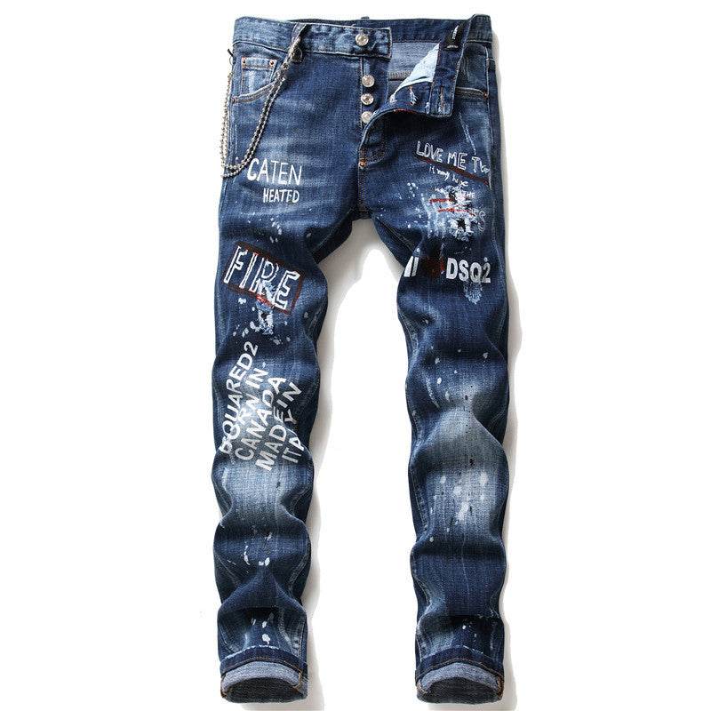 men jeans famous D2 Men slim jeans pants mens denim trousers zipper blue hole Pencil Pants - www.Shopthatapp.com