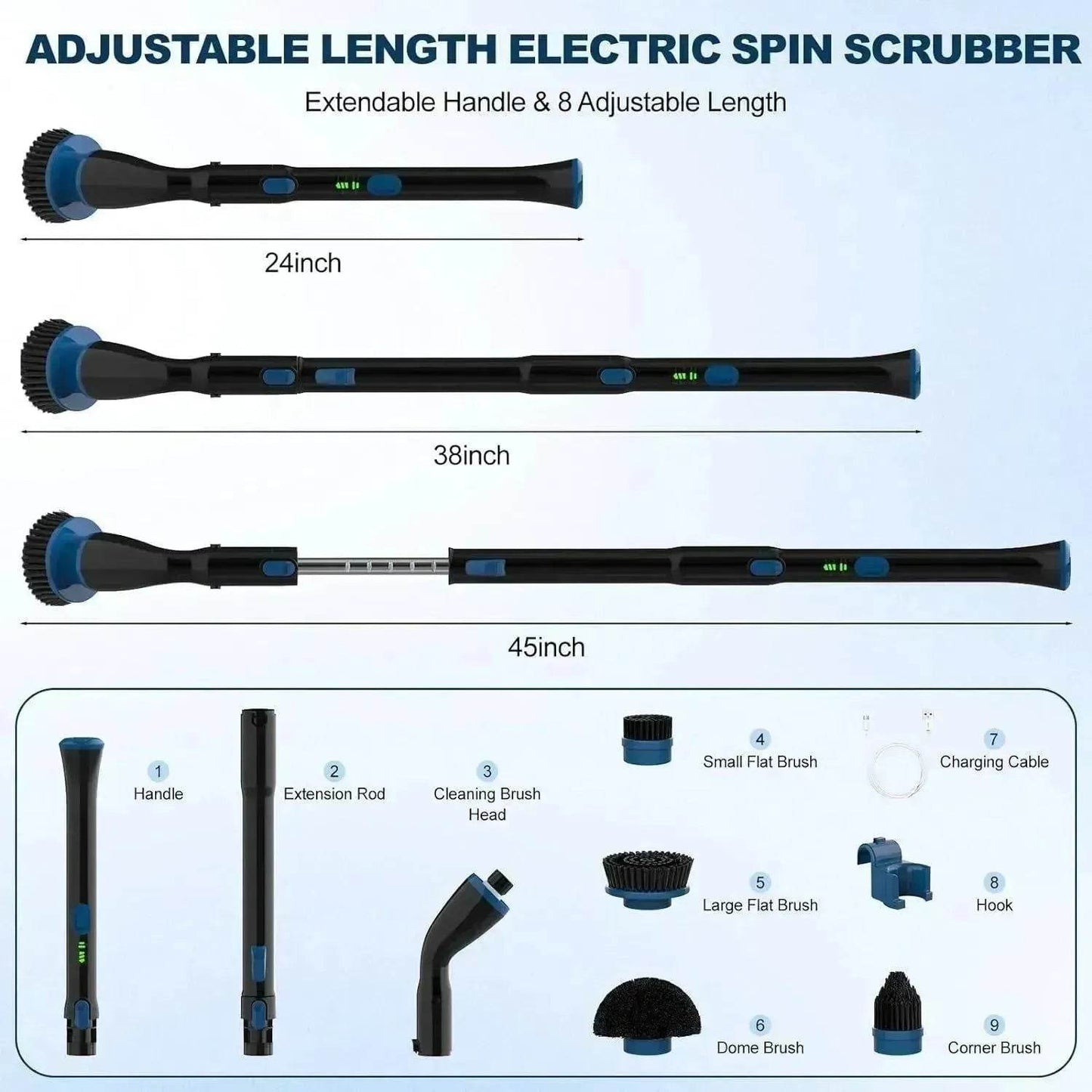 Electric Spin Scrubber, Cordless Cleaning Brush With 4 Replaceable Brush Heads And Adjustable Handle for Bathroom, Kitchen, Tub, Tile, Floor - www.Shopthatapp.com