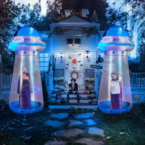 8.8 FT Halloween Inflatable UFO Yard Decoration, Fun Tall Blow Up Yard Decor With Built-in LED Lights And Stand Inside Design For Holiday Party Yard Lawn Garden Decor Indoor Outdoor - www.Shopthatapp.com