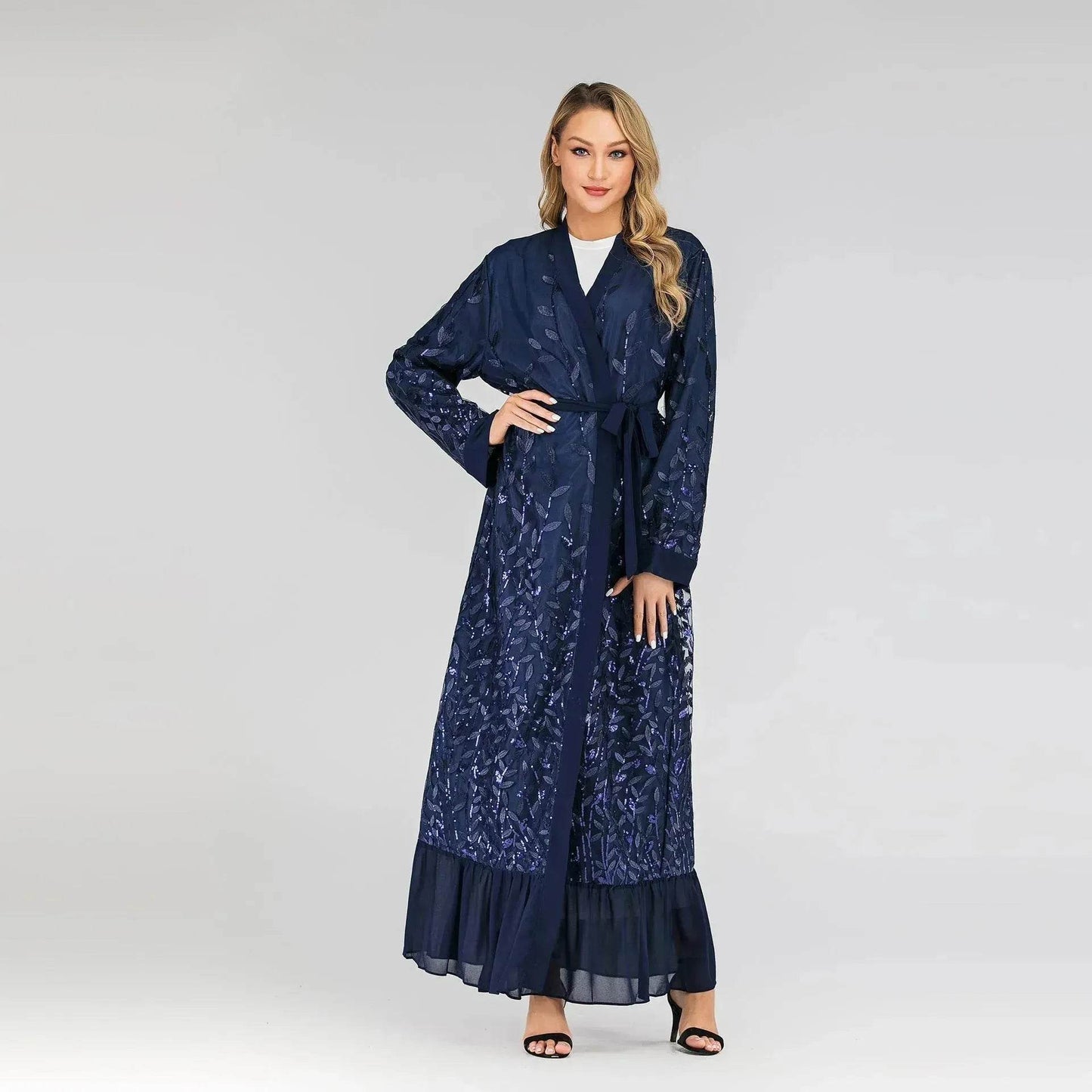 Champagne Sequined Abaya Dress for Dubai Turkey Women Dubai Abaya Kimono - www.Shopthatapp.com