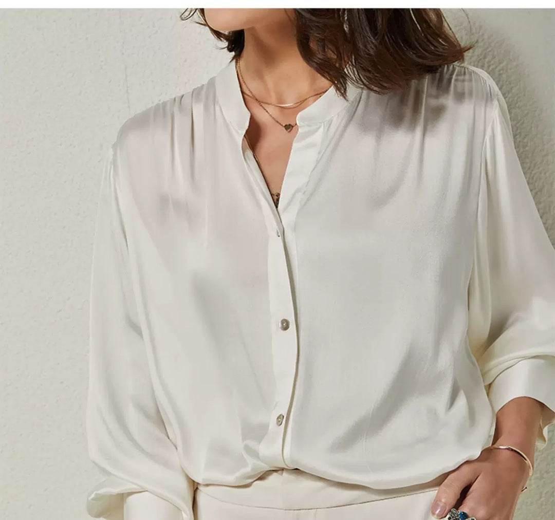 French Simplicity Loose And Lazy Style Silk Shirt For Women Autumn - www.Shopthatapp.com