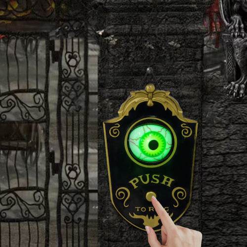 HOMCOM 7.1 Halloween Decoration, Animatronic Doorbell With Simulation Light-up Eyeball, Sound And Motion Activated Animated Prop W Piercing Doorbell Sound - www.Shopthatapp.com