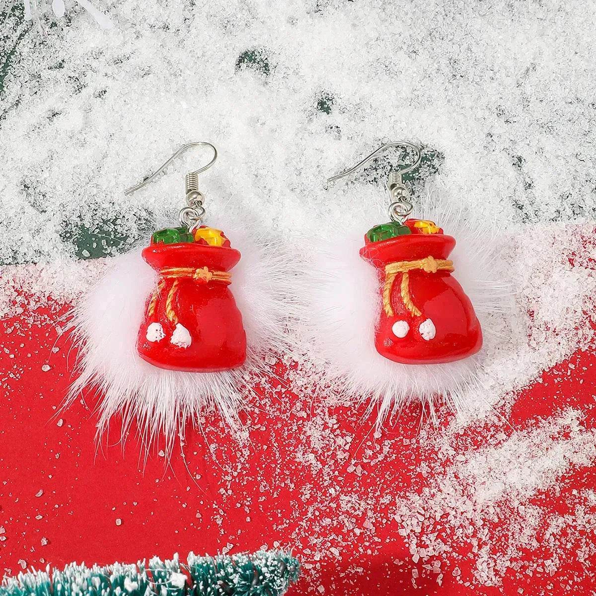 Winter Snowflake Hair Ball Earrings Ins Cute Christmas Elk Santa Claus Stock Element Earrings Women Jewelry - www.Shopthatapp.com
