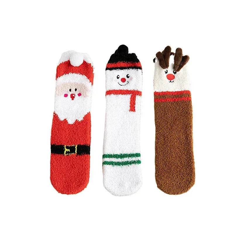 Child Christmas Socks Winter No-shedding Cute Elk Elk Santa Claus Snowman Sleeping Floor Coral Fleece Socks - www.Shopthatapp.com
