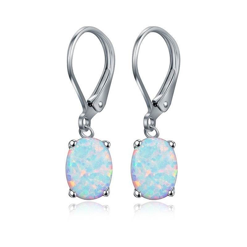 Four-claw Oval Opal Earrings European And American Ornament - www.Shopthatapp.com