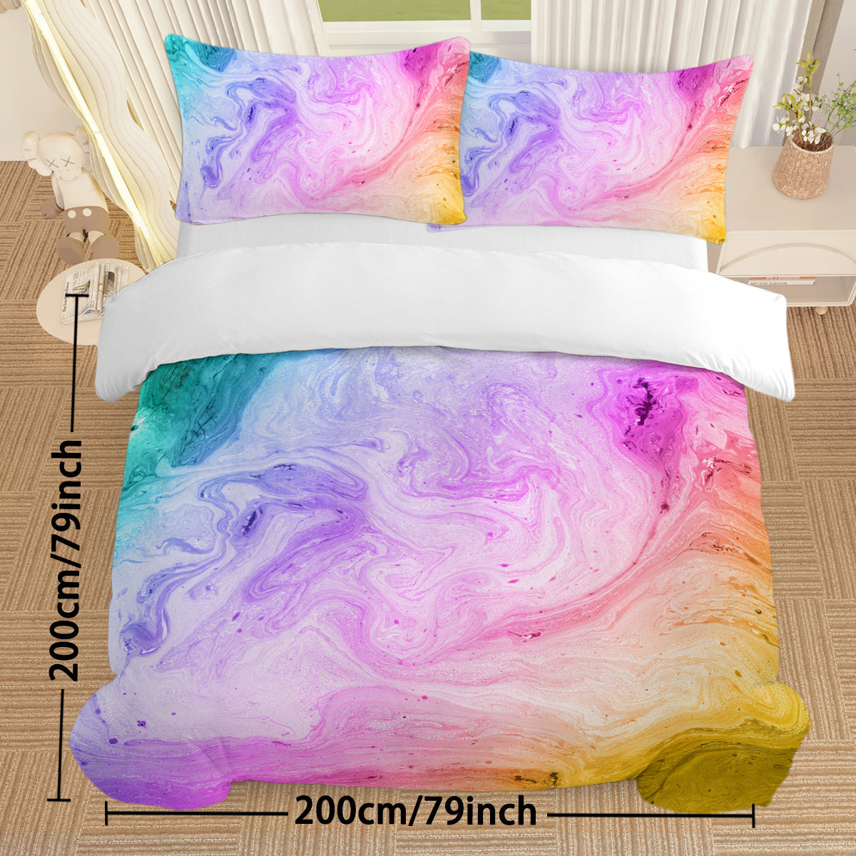 Girly Duvet Cover Rainbow Glitter Ombre Bedding Sets 3 Pcs Chic Purple Blue Green Pastel Bed Spreads Sparkle Quilt Cover Set With 2 Pillow Shams - www.Shopthatapp.com