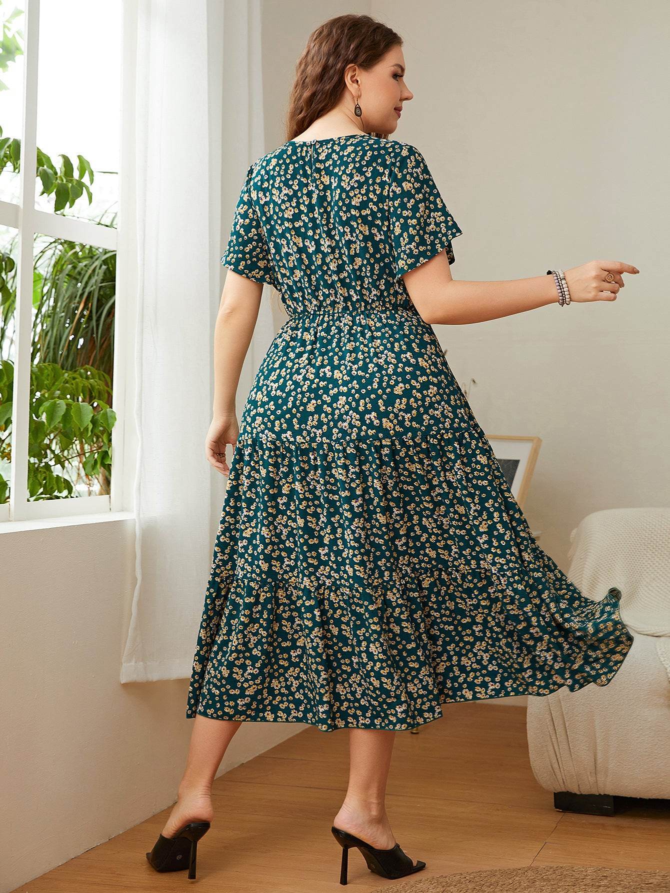 Summer Plus Size Women Floral Printed Midi Dresses - www.Shopthatapp.com