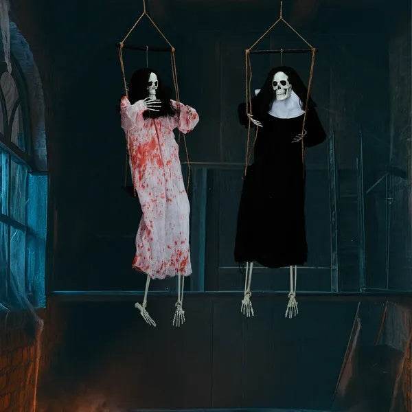 Outdoor Halloween Decorations 2 Packs Hanging Ghosts Decor With Lighted Up Eyes And Horror Scream, 3ft Scary Grim Reaper Swinging Ghost Flying For Yard Patio Lawn Garden - www.Shopthatapp.com