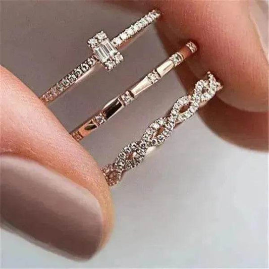 Fashion Creative Cross Zircon Rhinestone Ring 3 pieces Rose Gold Rhinestone Ring - www.Shopthatapp.com