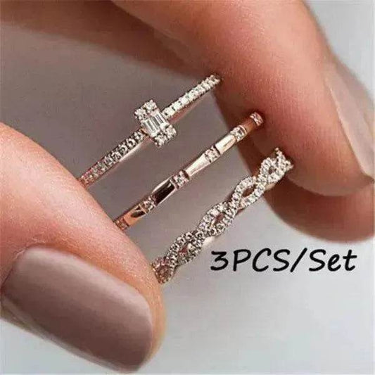 Fashion Creative Cross Zircon Rhinestone Ring 3 pieces Rose Gold Rhinestone Ring - www.Shopthatapp.com