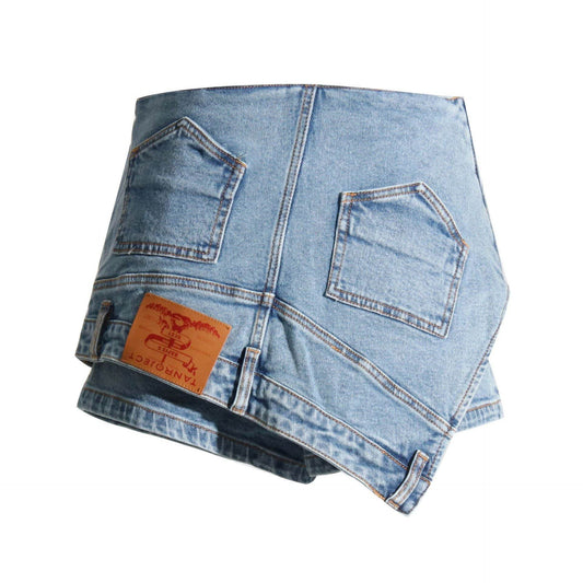 Short Irregular Solid Color Women's Denim High Street Mini Skirt Skort - www.Shopthatapp.com