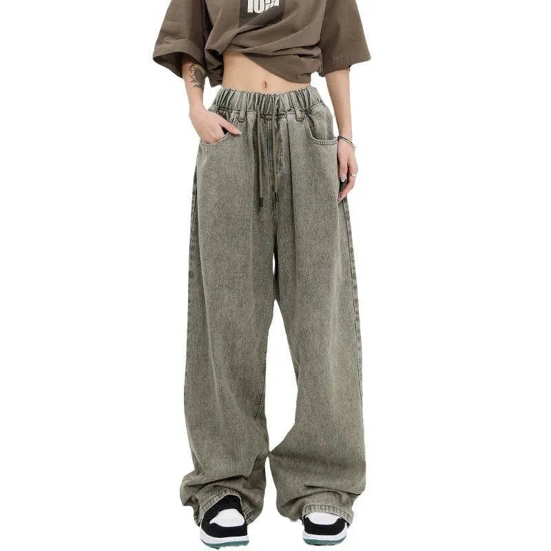 Retro Worn Looking Washed-out Drawstring Baggy Jeans Pant For Women - www.Shopthatapp.com