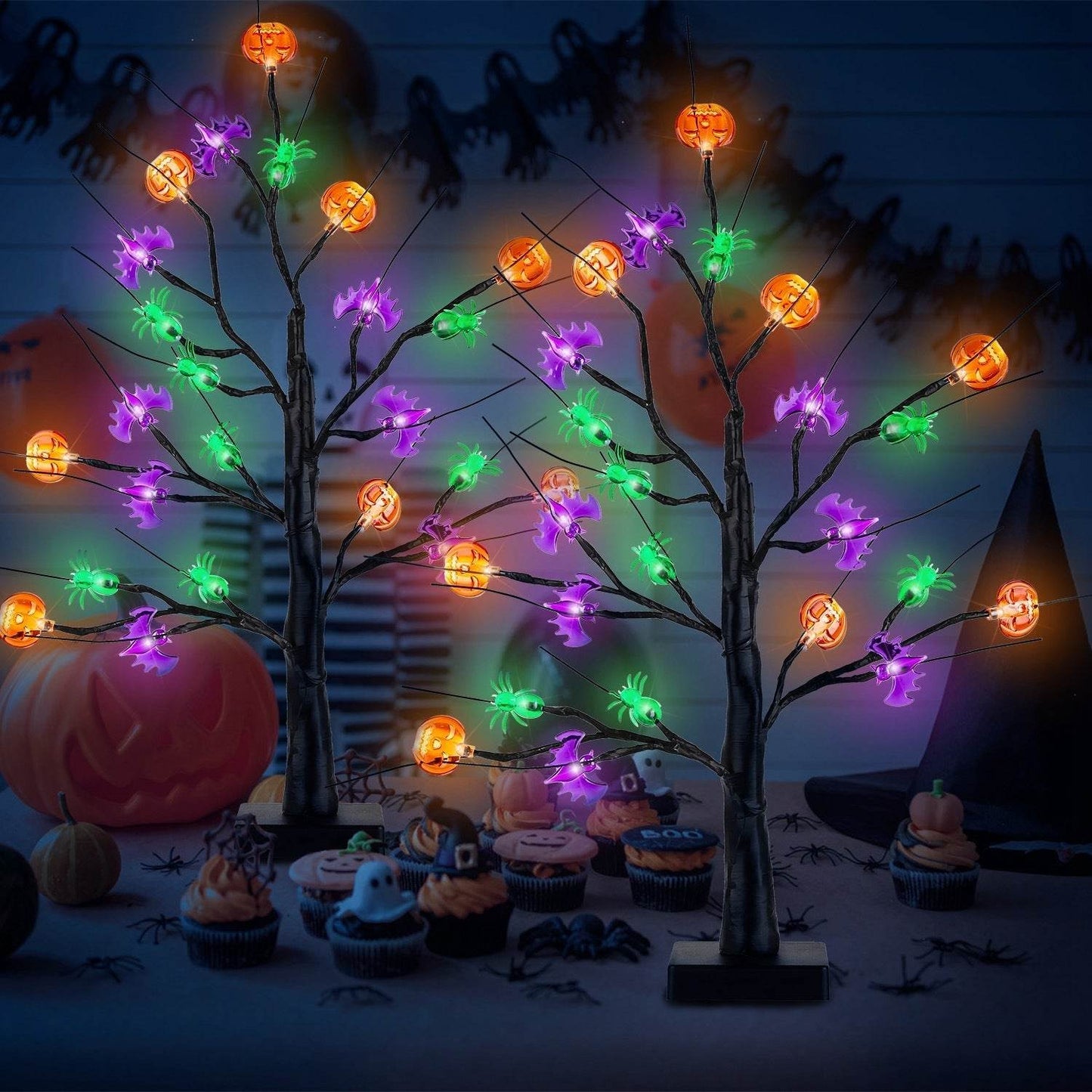 2Pack 1.97FT Lighted Halloween Trees Halloween Indoor Decorations Black Halloween Tree Lights With Timer Adjustable Twigs For Tabletop Party - www.Shopthatapp.com