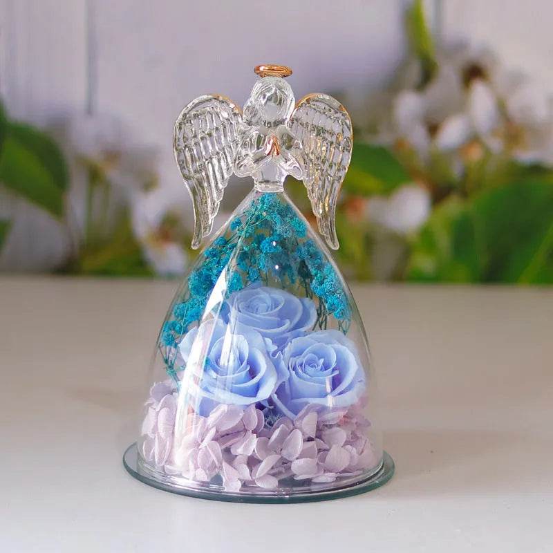 Eternal Flower Gift Box Angel Glass Cover Dried Rose Gift Box For Christmas New Year Valentine's Day Home Decor - www.Shopthatapp.com