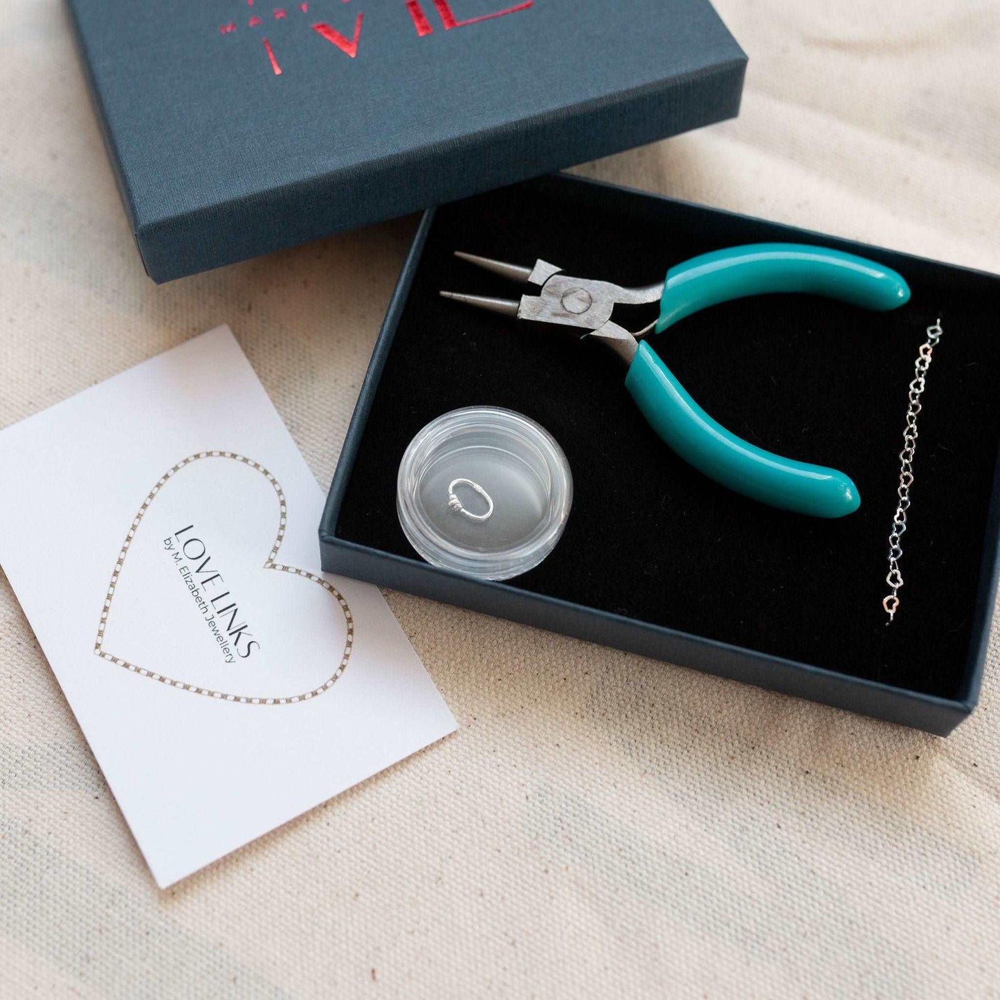 Silver heart chain love links permanent bracelet kit